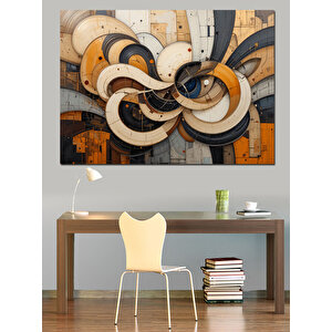 Soyut Geometrik Halka Deseni Dekoratif Kanvas - Mdf Ahşap Tablo 100x140 cm
