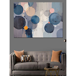 Mavi Gri Geometrik Soyut Desen Dekoratif Kanvas - Mdf Ahşap Tablo