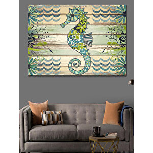 Ahşap Üzerinde Denizatı Deseni Dekoratif Kanvas - Mdf Ahşap Tablo