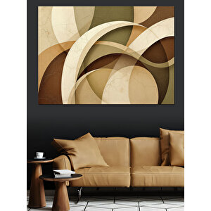 Bej Soyut Dairesel Desen Dekoratif Kanvas - Mdf Ahşap Tablo 70x100 cm