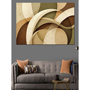 Bej Soyut Dairesel Desen Dekoratif Kanvas - Mdf Ahşap Tablo