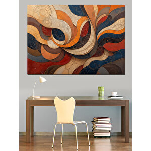 Soyut Renkli Kavisli Desen Dekoratif Kanvas - Mdf Ahşap Tablo 70x100 cm