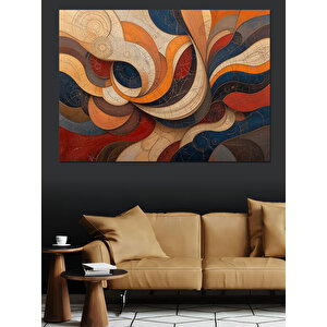 Soyut Renkli Kavisli Desen Dekoratif Kanvas - Mdf Ahşap Tablo 70x100 cm