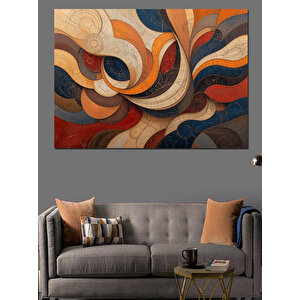 Soyut Renkli Kavisli Desen Dekoratif Kanvas - Mdf Ahşap Tablo