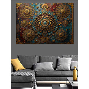 Altın Detaylı Motifli Desen Dekoratif Kanvas - Mdf Ahşap Tablo 100x140 cm