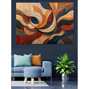 Soyut Renkli Kavisli Desen Dekoratif Kanvas - Mdf Ahşap Tablo
