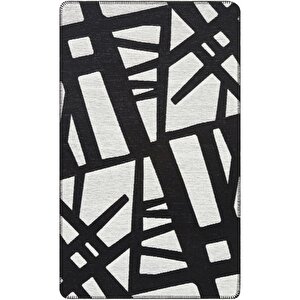 Perla Neo Prn 05 White Black Pamuklu Banyo Balkon Kilimi Makinede Yıkanabilir Mutfak Kilim 120x180 cm