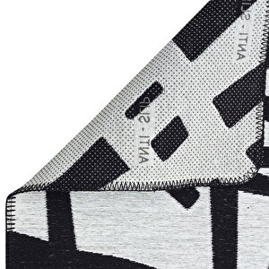 Perla Neo Prn 05 White Black Pamuklu Banyo Balkon Kilimi Makinede Yıkanabilir Mutfak Kilim 120x180 cm