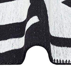 Perla Neo Prn 05 White Black Pamuklu Banyo Balkon Kilimi Makinede Yıkanabilir Mutfak Kilim 120x180 cm