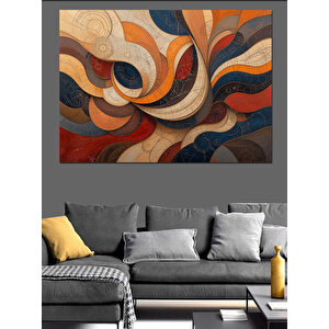 Soyut Renkli Kavisli Desen Dekoratif Kanvas - Mdf Ahşap Tablo 100x140 cm