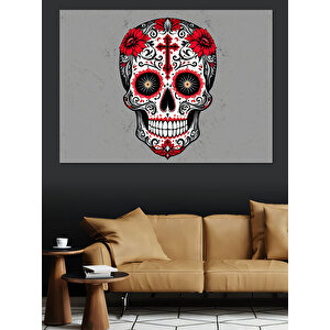 Renkli Kafatası Deseni Sanatı Dekoratif Kanvas - Mdf Ahşap Tablo 25x35 cm