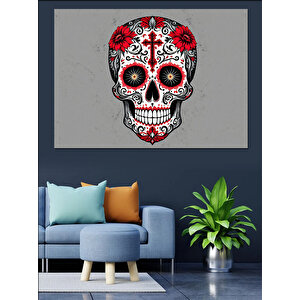 Renkli Kafatası Deseni Sanatı Dekoratif Kanvas - Mdf Ahşap Tablo 25x35 cm
