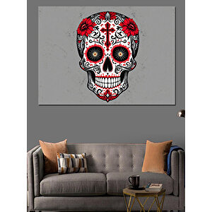 Renkli Kafatası Deseni Sanatı Dekoratif Kanvas - Mdf Ahşap Tablo 25x35 cm