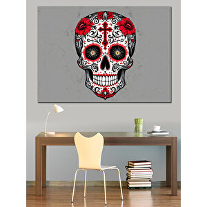 Renkli Kafatası Deseni Sanatı Dekoratif Kanvas - Mdf Ahşap Tablo
