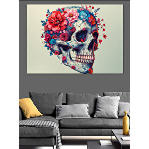 Renkli Kafatası Deseni Dekoratif Kanvas - Mdf Ahşap Tablo 35x50 cm