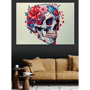 Renkli Kafatası Deseni Dekoratif Kanvas - Mdf Ahşap Tablo 35x50 cm