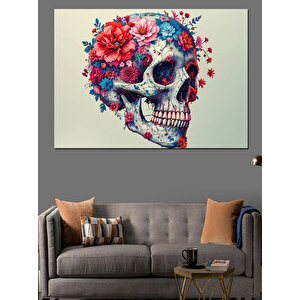 Renkli Kafatası Deseni Dekoratif Kanvas - Mdf Ahşap Tablo