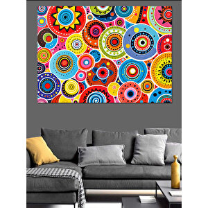 Renkli Dairesel Soyut Desen Dekoratif Kanvas - Mdf Ahşap Tablo 100x140 cm