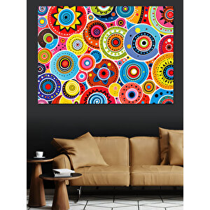 Renkli Dairesel Soyut Desen Dekoratif Kanvas - Mdf Ahşap Tablo 100x140 cm