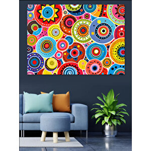 Renkli Dairesel Soyut Desen Dekoratif Kanvas - Mdf Ahşap Tablo 100x140 cm