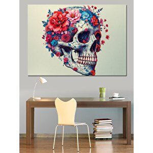 Renkli Kafatası Deseni Dekoratif Kanvas - Mdf Ahşap Tablo 100x140 cm