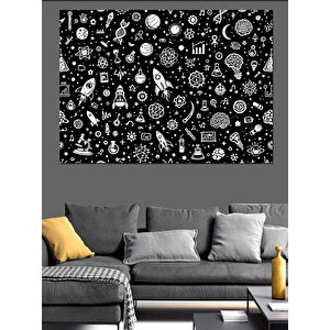 Siyah Beyaz İllüstratif Desen Dekoratif Kanvas - Mdf Ahşap Tablo 100x140 cm
