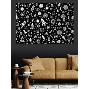 Siyah Beyaz İllüstratif Desen Dekoratif Kanvas - Mdf Ahşap Tablo 100x140 cm