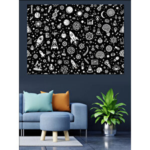 Siyah Beyaz İllüstratif Desen Dekoratif Kanvas - Mdf Ahşap Tablo 100x140 cm