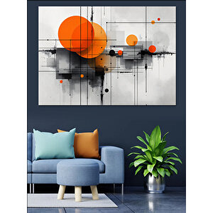 Soyut Turuncu Geometrik Desen Dekoratif Kanvas - Mdf Ahşap Tablo 35x50 cm