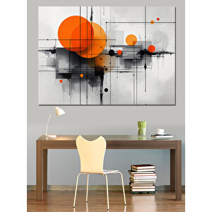 Soyut Turuncu Geometrik Desen Dekoratif Kanvas - Mdf Ahşap Tablo