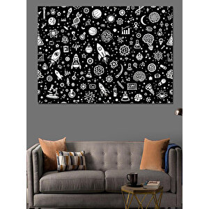 Siyah Beyaz İllüstratif Desen Dekoratif Kanvas - Mdf Ahşap Tablo