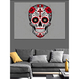 Renkli Kafatası Deseni Sanatı Dekoratif Kanvas - Mdf Ahşap Tablo