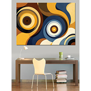 Retro Dairesel Sarı Mavi Desen Dekoratif Kanvas - Mdf Ahşap Tablo 50x70 cm