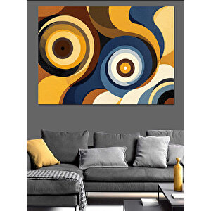 Retro Dairesel Sarı Mavi Desen Dekoratif Kanvas - Mdf Ahşap Tablo 50x70 cm