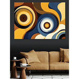 Retro Dairesel Sarı Mavi Desen Dekoratif Kanvas - Mdf Ahşap Tablo 50x70 cm