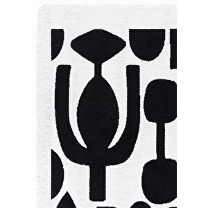 Perla Neo Prn 07 Beyaz Siyah Pamuklu Banyo Balkon Kilimi Makinede Yıkanabilir Mutfak Kilim 150x230 cm