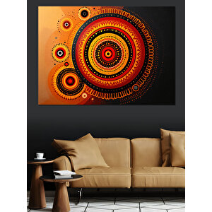 Turuncu Daireli Etnik Desen Dekoratif Kanvas - Mdf Ahşap Tablo 100x140 cm