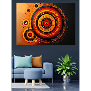 Turuncu Daireli Etnik Desen Dekoratif Kanvas - Mdf Ahşap Tablo 100x140 cm