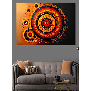 Turuncu Daireli Etnik Desen Dekoratif Kanvas - Mdf Ahşap Tablo 100x140 cm