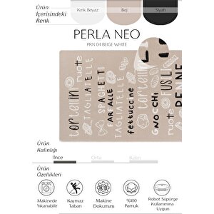 Perla Neo Prn 04 Beyaz Bej Pamuklu Banyo Balkon Kilimi Makinede Yıkanabilir Mutfak Kilimi 75x120 cm