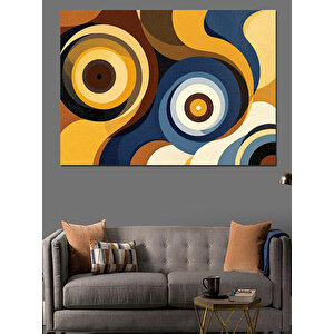 Retro Dairesel Sarı Mavi Desen Dekoratif Kanvas - Mdf Ahşap Tablo