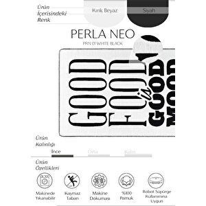 Perla Neo Prn 01 Beyaz Siyah Pamuklu Banyo Balkon Kilimi Makinede Yıkanabilir Mutfak Kilim 150x230 cm