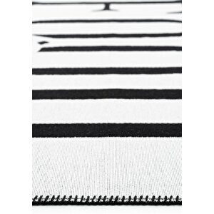 Cool Halı Perla Neo Prn 01 Beyaz Siyah Pamuklu Banyo Balkon Kilimi Makinede Yıkanabilir Mutfak Kilim