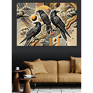 Soyut Kuşlar Desen Tasarımı Dekoratif Kanvas - Mdf Ahşap Tablo