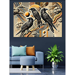 Soyut Kuşlar Desen Tasarımı Dekoratif Kanvas - Mdf Ahşap Tablo