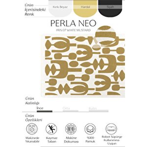Perla Neo Prn 07 Beyaz Sarı Pamuklu Banyo Balkon Kilim Makinede Yıkanabilir Mutfak Kilim 150x230 cm