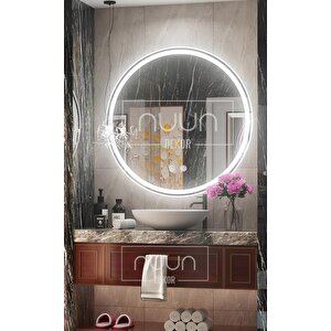 Beyaz Led Işıklı Banyo Aynası | Kumlamalı - Buğu Çözücülü - Dimmer Dokunmatik | 60-70-80-90 Cm 80 cm