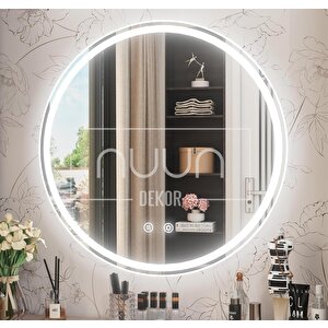 Beyaz Led Işıklı Banyo Aynası | Kumlamalı - Buğu Çözücülü - Dimmer Dokunmatik | 60-70-80-90 Cm