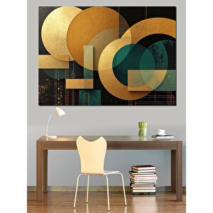 Altın Geometrik Desen Dekoratif Kanvas - Mdf Ahşap Tablo