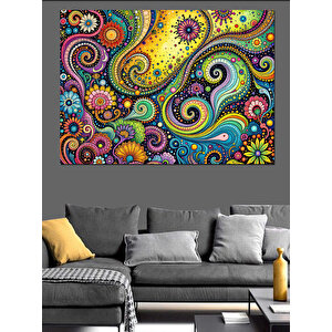 Renkli Paisley Deseni Dekoratif Kanvas - Mdf Ahşap Tablo 70x100 cm